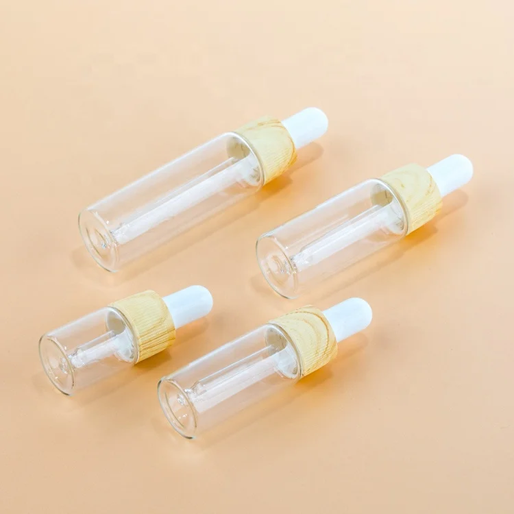 Skincare Dropper Bottle ,Cosmetic Serum Container Glass Essential Oil Bamboo Wood Grain Lid Dropper Bottle For Serum