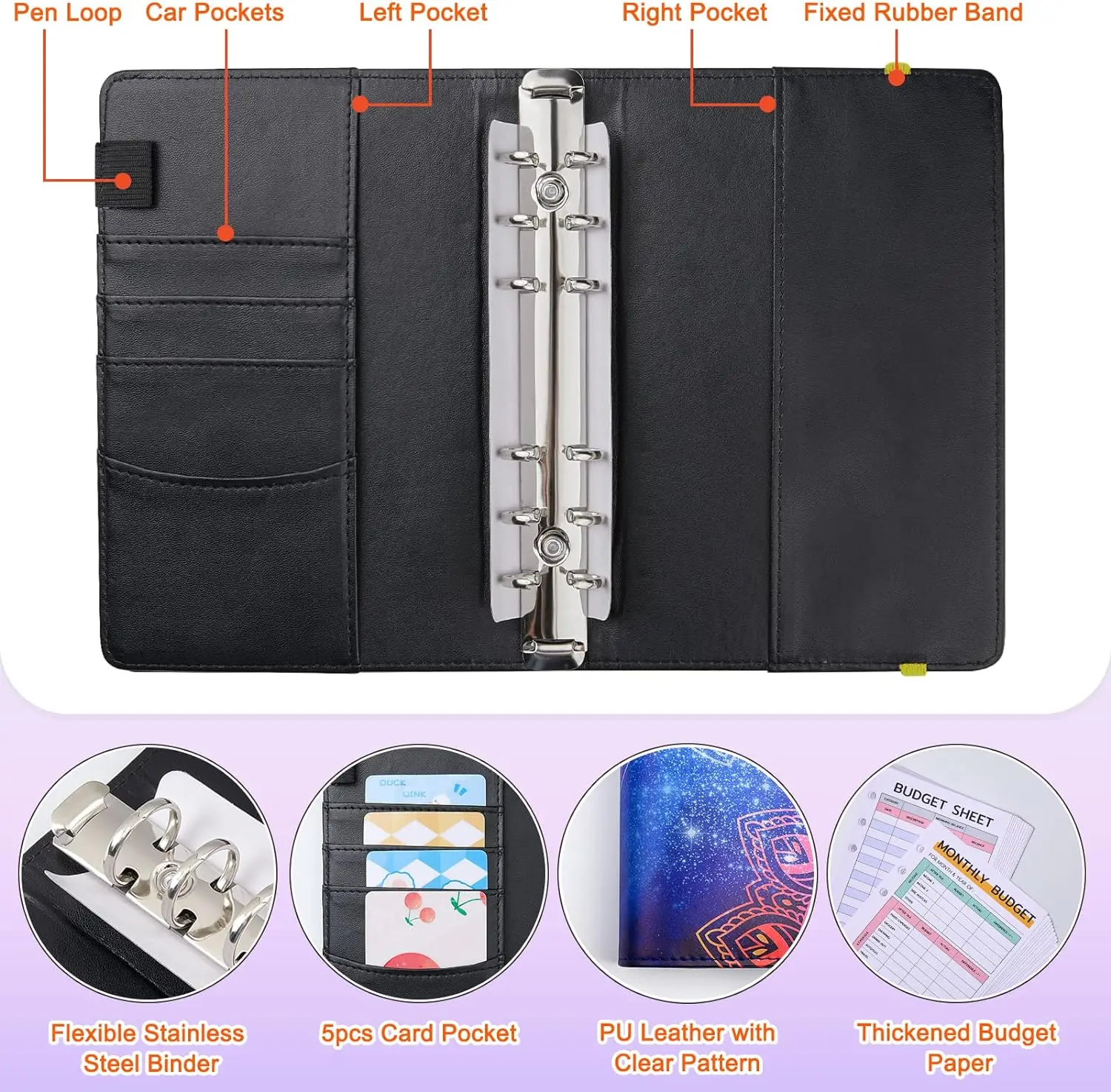 Wholesale Custom Planner Binder Notebook A5 A6 A7 Ring Binder Pu Leather Clip Notebook Planner Organizer Budget Binder