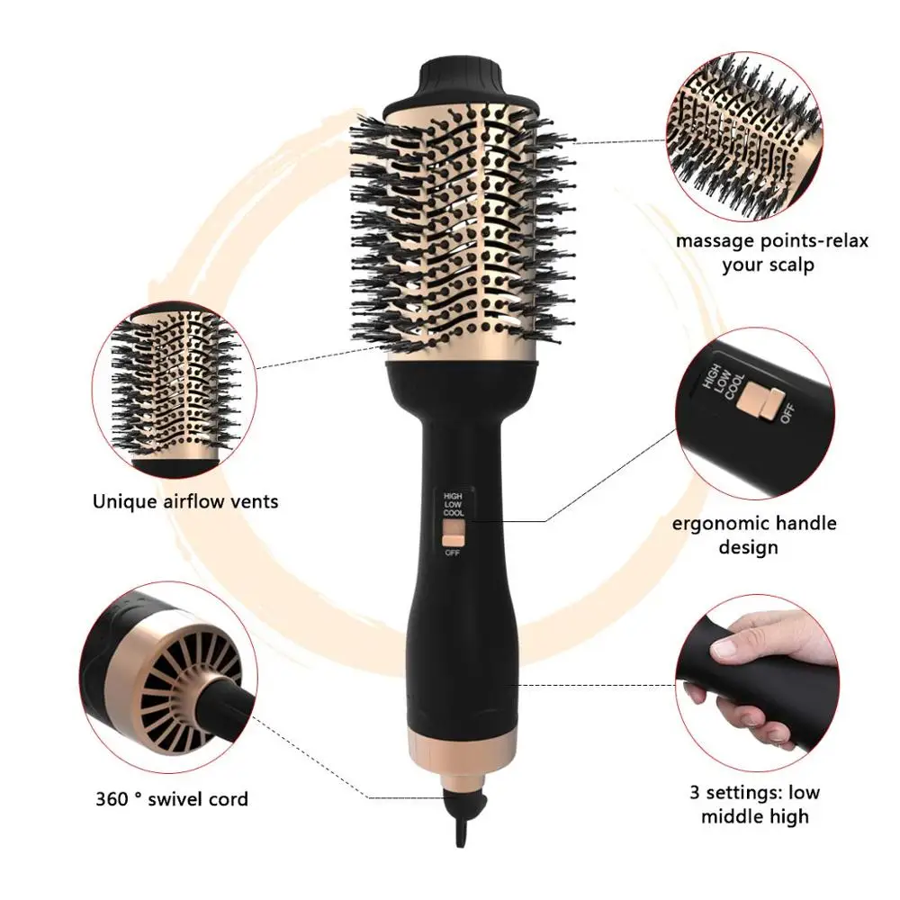 
1200W Electric Hot Air Brush One Step Hair Dryer Brush Hair Blower Comb 