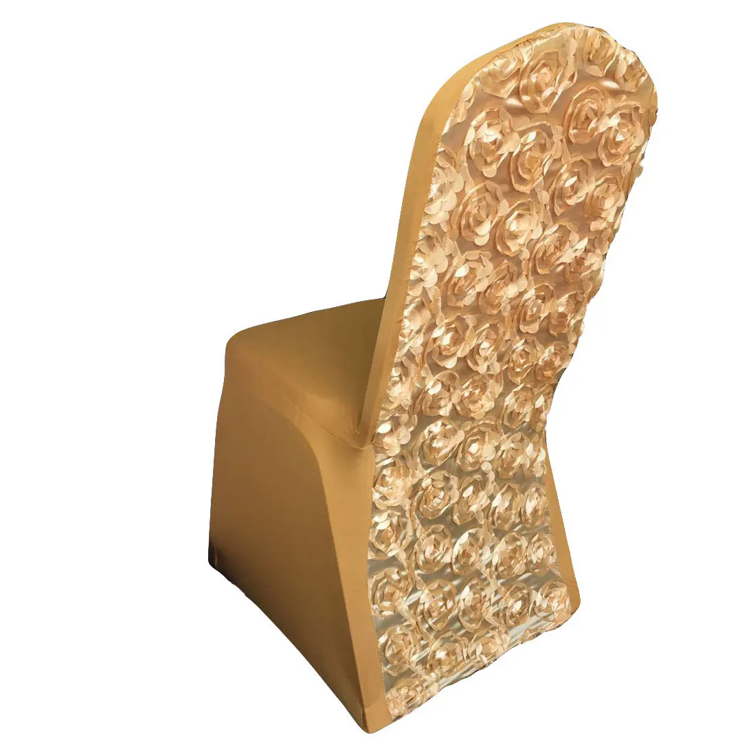 Strong Stretch Customized Gold Rosette Seat Cover Spandex Banquet Satin Flower Chair Cover For Wedding