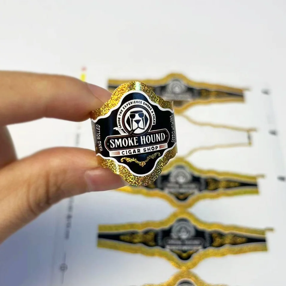 Gold Foil Embossed Cigar Label Printing Custom Cigar Ring Paper Sticker Label Cigar Bands