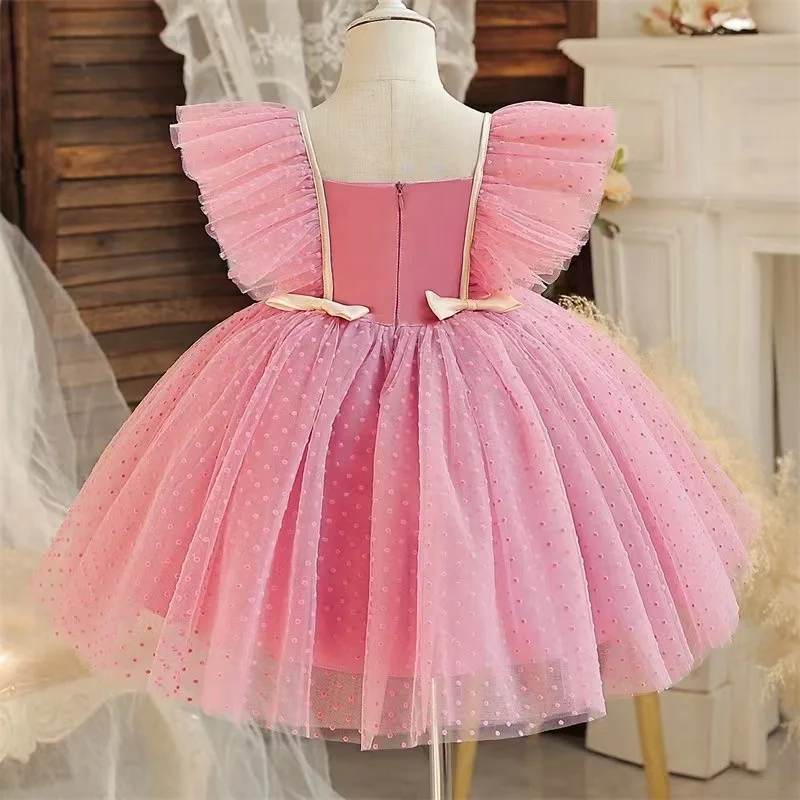 1 2 3 4 5 Years Old Bow Toddler Frocks Lace Patterns Sequin Wedding Children Dress Party Gown Kids Dresses for Girls
