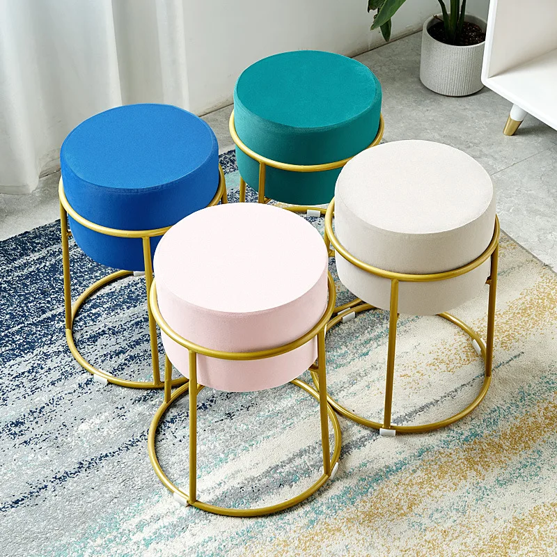 LH-041  ottoman pink velvet stools home ottoman changing stool living room  pink velvet round mental  chair  shoe stool