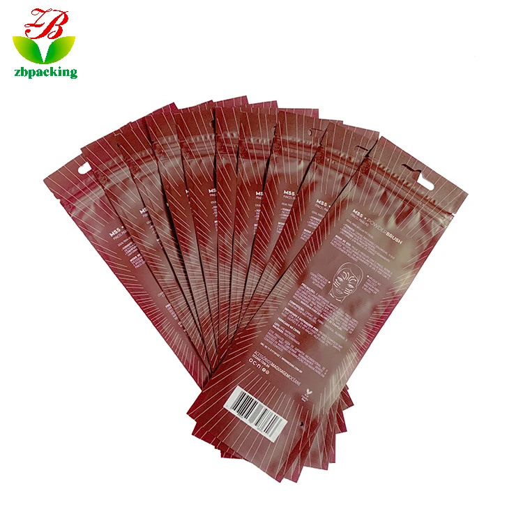 eco friendly  customize printing Front transparent cosmetic tool brush packaging plastic zipper bag