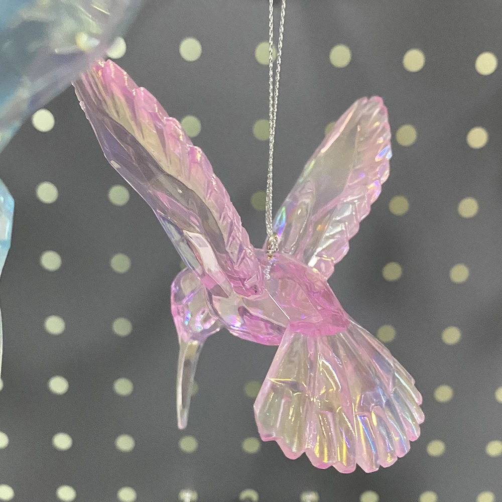 Christmas Bird Ornament Colorful Mini Bird Hanging Xmas Tree Transparent Acrylic Bird Animal Ornament For Party Decor