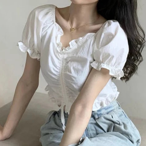 Wholesale Long Sleeve Party Club Shirts Female Streetwear Chiffon Women Top White Crop Top