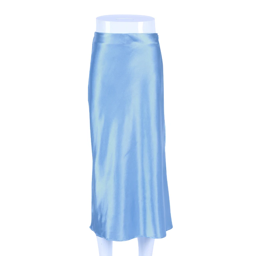  QINSI Ladies High Waisted Skirts 2022 Fashion Women Outfit Satin Skirt Fall
