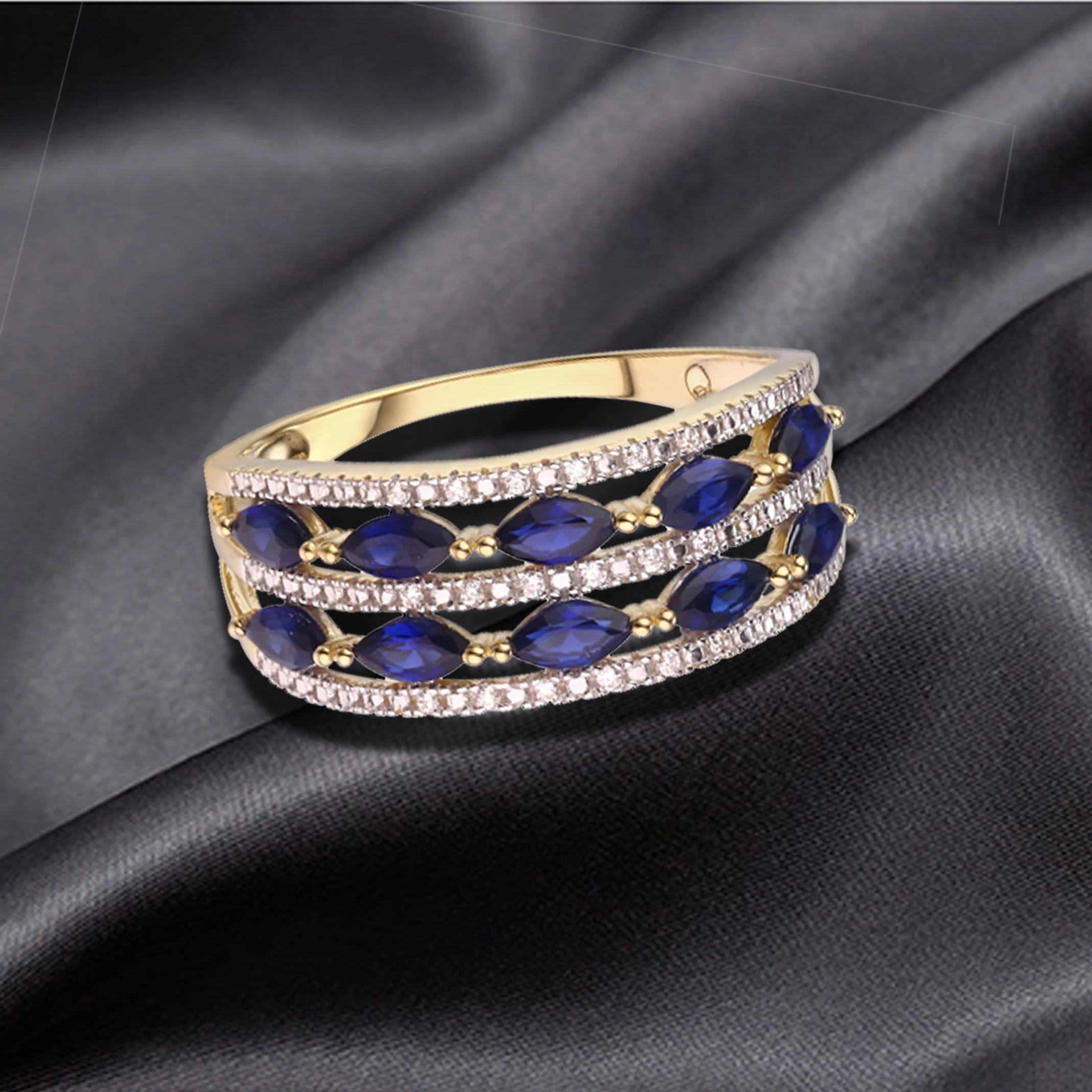Factory Custom Made Yellow Gold Plated Ring Set With Lab Created Sapphire Banding For Wedding