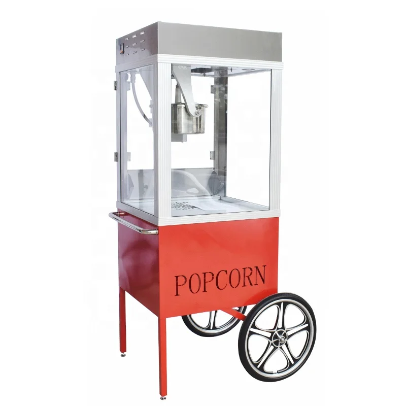Two-Wheel Antique Red Wagon Mobile Model Popcorn Popper Cart Small Scale 16oz Mobile Popcorn Machine