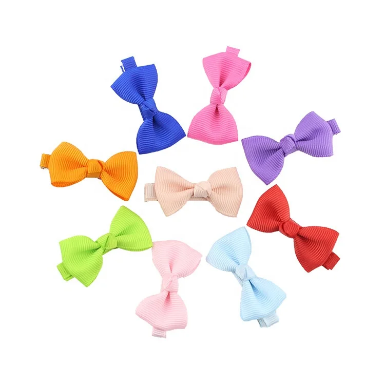 20 pcs 2' Baby Girls Fully Lined Grosgrain Boutique Solid Color Ribbon Mini Hair Bows Clips for Teens Infants Kids Toddlers