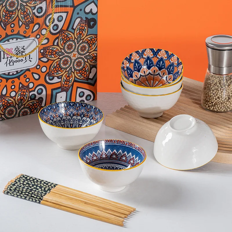 colorful printed kitchen 2 4 6 pcs rice soup 4.5 inch ceramic porcelain bohemia bowls set