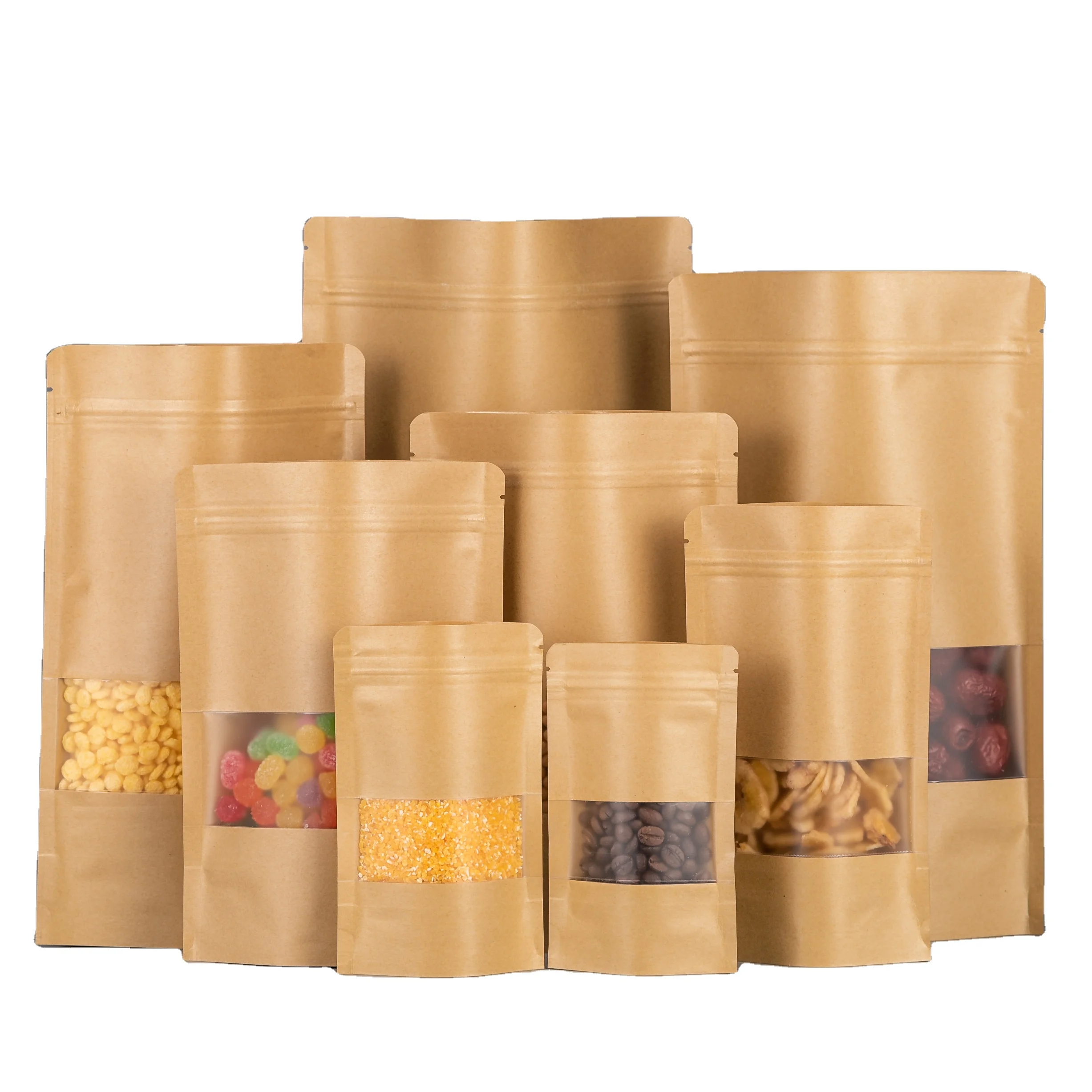 
Custom Printed stand up brown kraft paper bag for food / Kraft paper pouch with zipper/ Snack Candy dried fruit nuts bag 