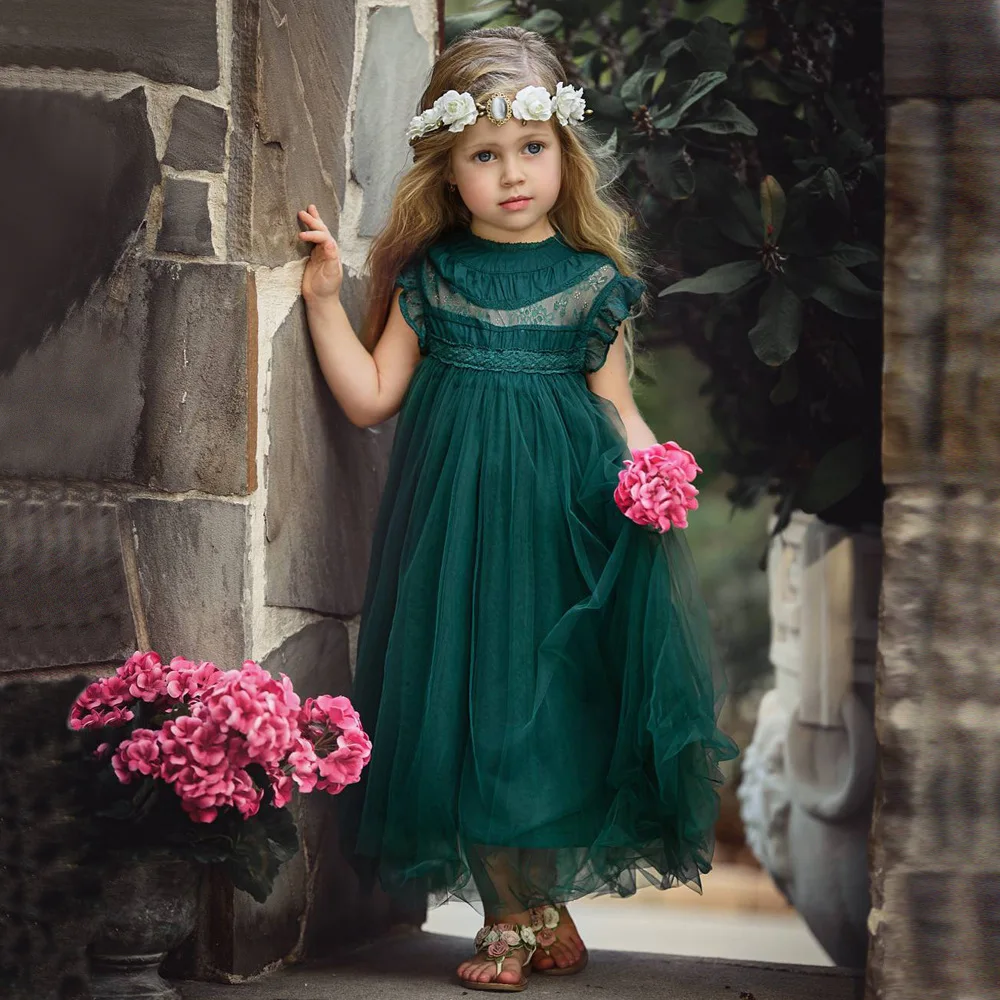 children Summer Sleeveless Dress Sweet lace princess Dress for Birthday Easter Party Baby Girls Dress