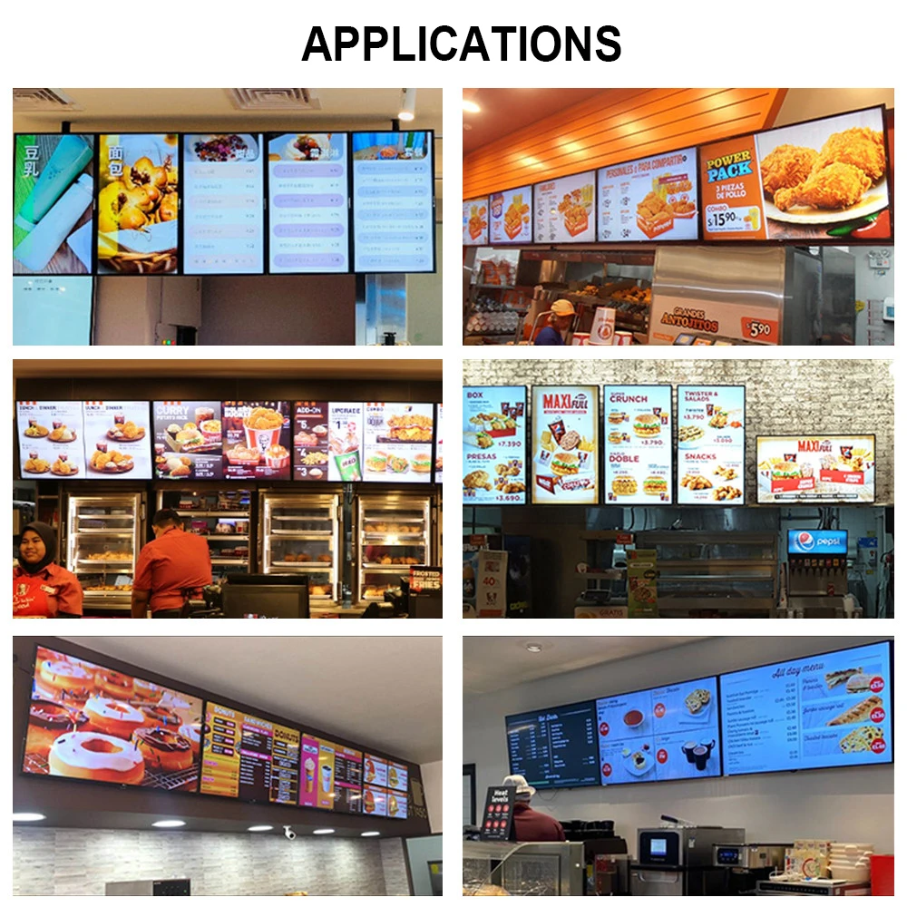 10mm Ultra Thin Digital Signage Menu Board Restaurants Advertising Hanging LCD Digital Display for Menu