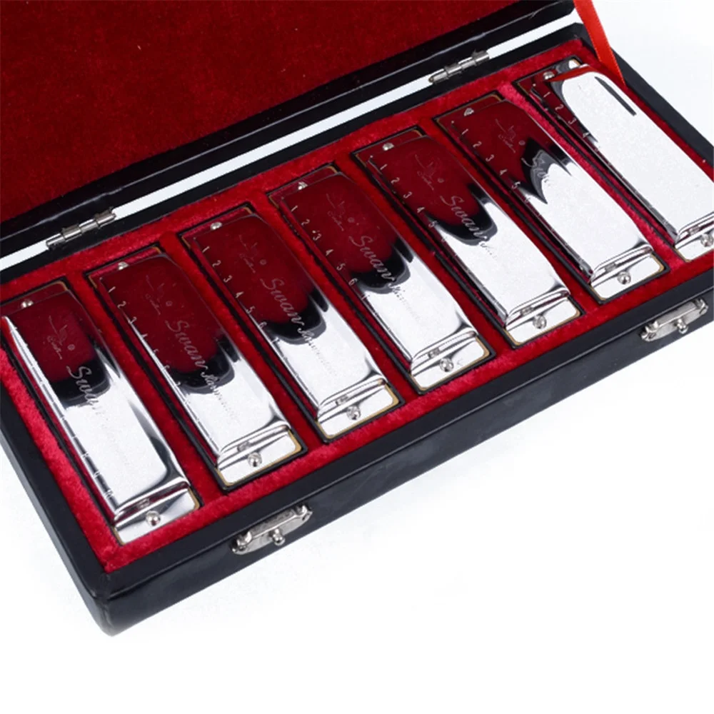 Quality Goods 10 Holes Harmonica Set Blues 7 Keys ABCDEFG Silver Harmonica