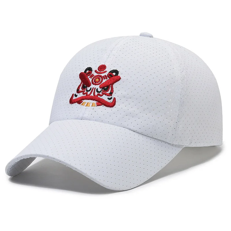 wholesale high quality fashion summer quick-dry cap Chinese style lion dance embroidery baseball cap