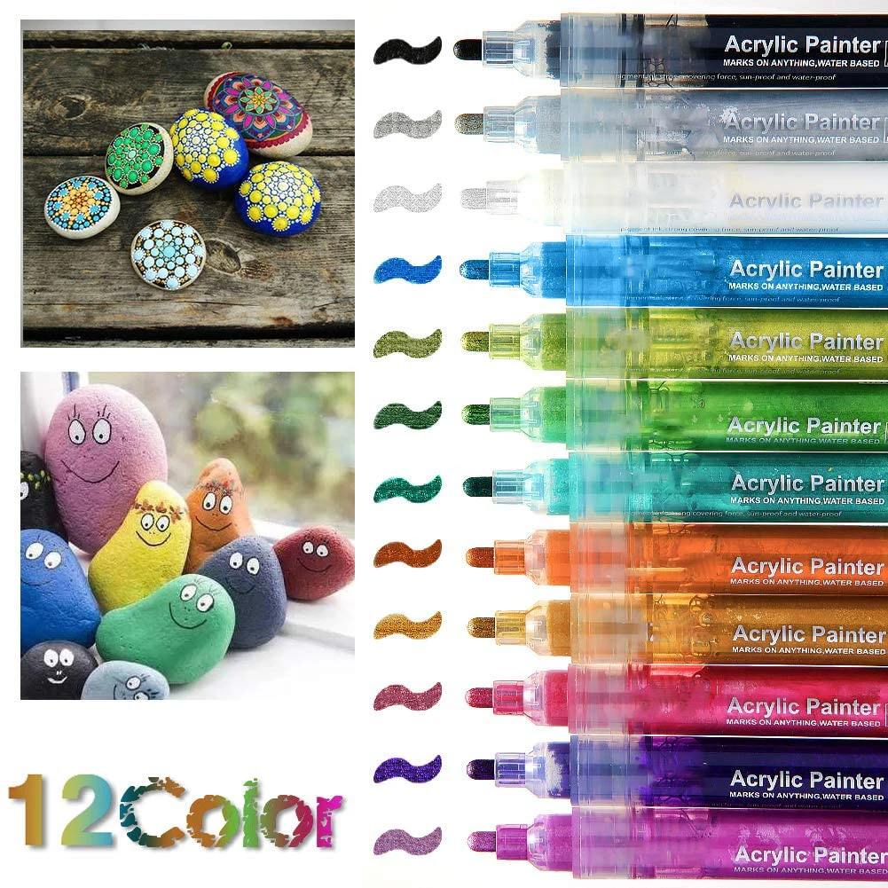 Customized DIY Canvas Wood Glass Fabric Metal Plastic 12 colors Acrylic Paint Pens Paint Markers
