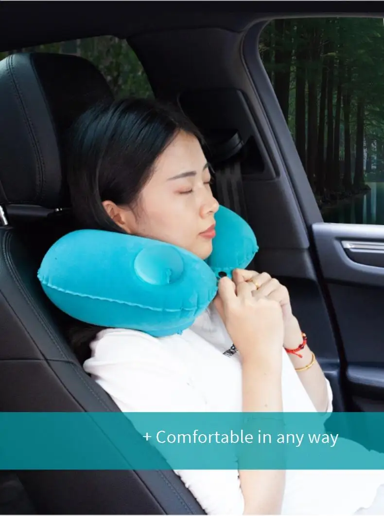 Car Neck Pillow Lumbar Support Set Travel Car Neck Pillow Lumbar Cushion Push Inflatable Flocking U-shaped Pillow Car Headrest