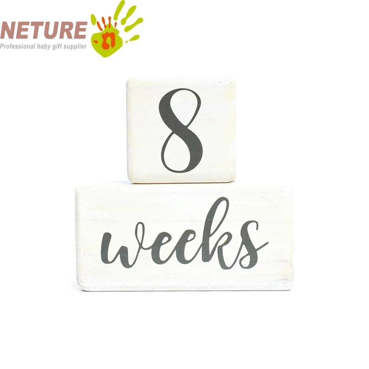 Wholesale Hot Set Printed Beech Baby Square Milestone Blocks Wooden Baby Age Milestone Blocks