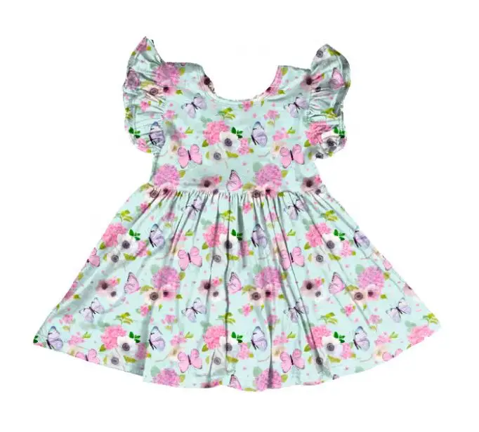 MR022 2-12 year old New fashion Girls Toddler Summer Dresses Kids Flower Girls Wear Baby girls Trembling sleeve dress