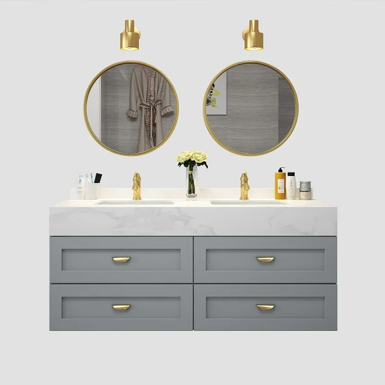 4 Drawers Modern Bathroom Vanity Wall Hang Mounted Bathroom Cabinet PVC Bathroom Vanity