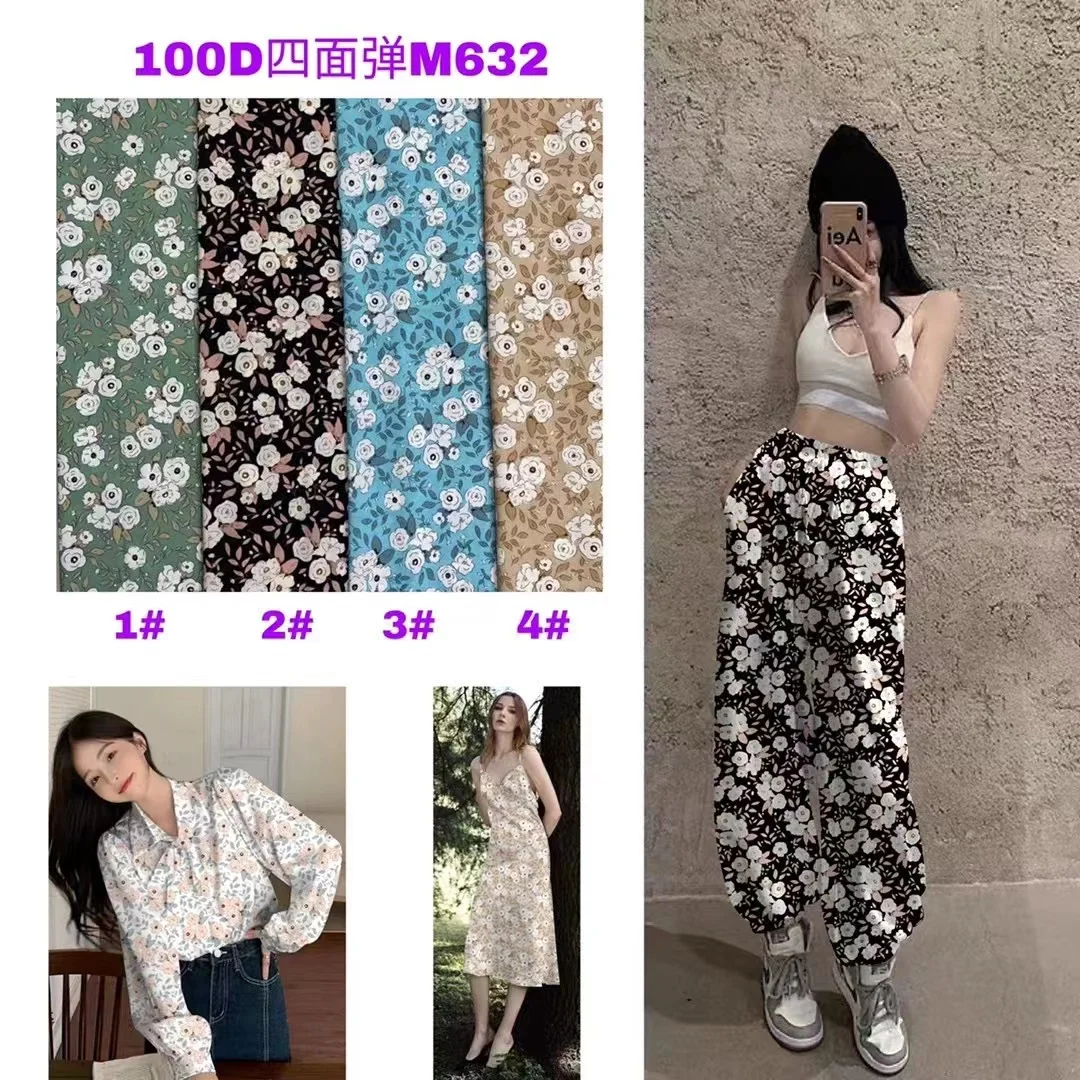 good quality of 100D four way spandex fabric printed stretch woven fabric  for dresses