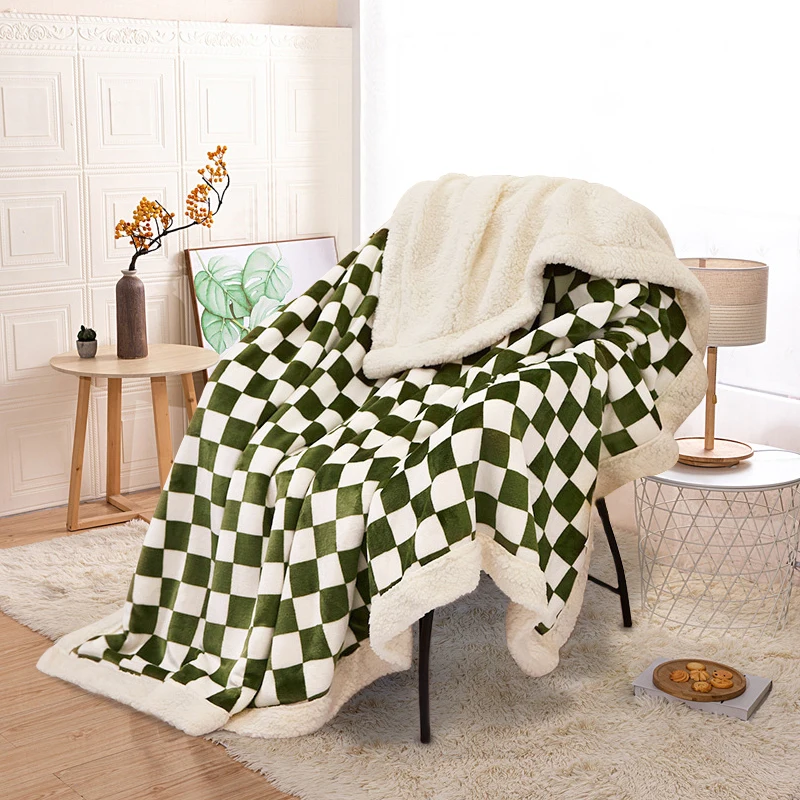 Thick Cashmere Vintage  Cobertor Sofa Xadrez Double Laminate Checkered Throw Black And White Plaid Checkerboard Blanket