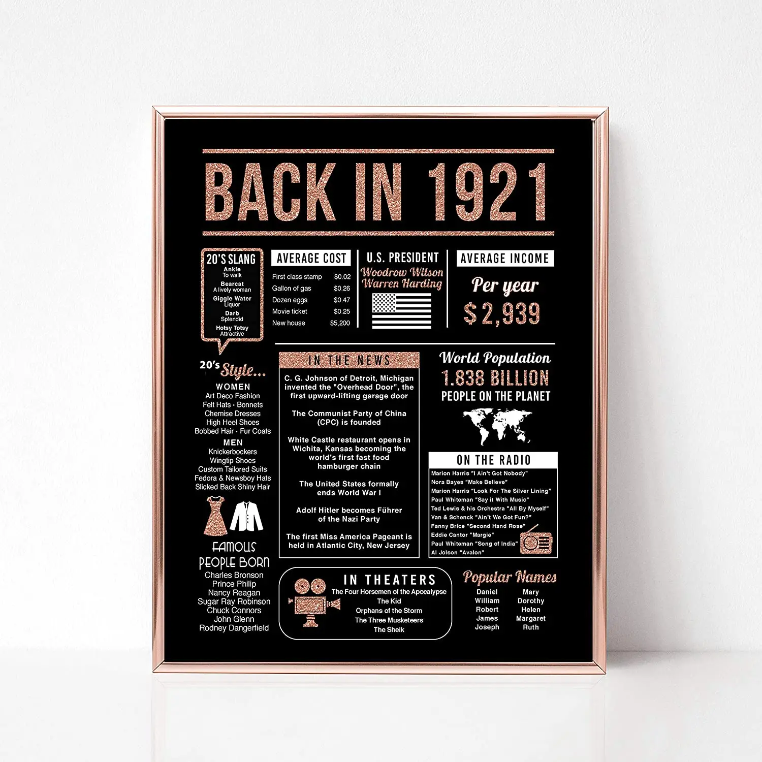 Rose Gold Metal Framed 11' x 14' Back In 1991 Poster 30 Years Party Wedding Anniversary Decoration Supplies Tabletop Wall Art