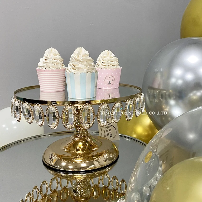 round crystal mirror tray silver dessert cake table display stands for restaurant decoration