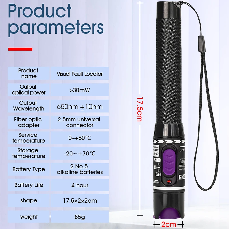 30MW Visual Fault Locator,Fiber Optic Cable Tester 5-30KM Range,Red Laser Light Pen,Type SC/FC/ST