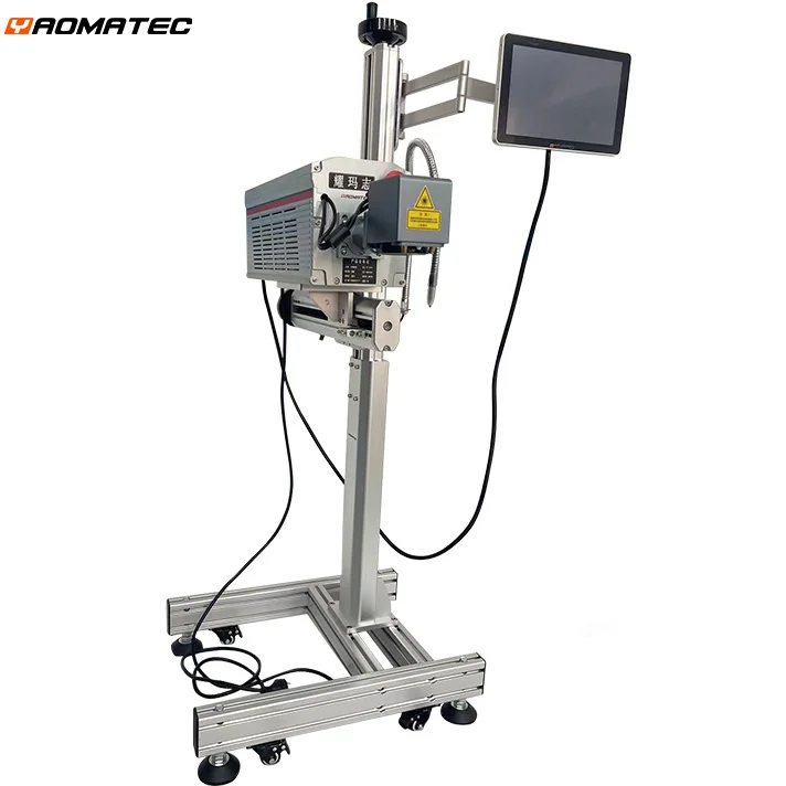 YAOMATEC Nonmetal Wood Acrylic Plastic Bottles Production Line Good Price Automatic CO2 Flying laser marking Machine