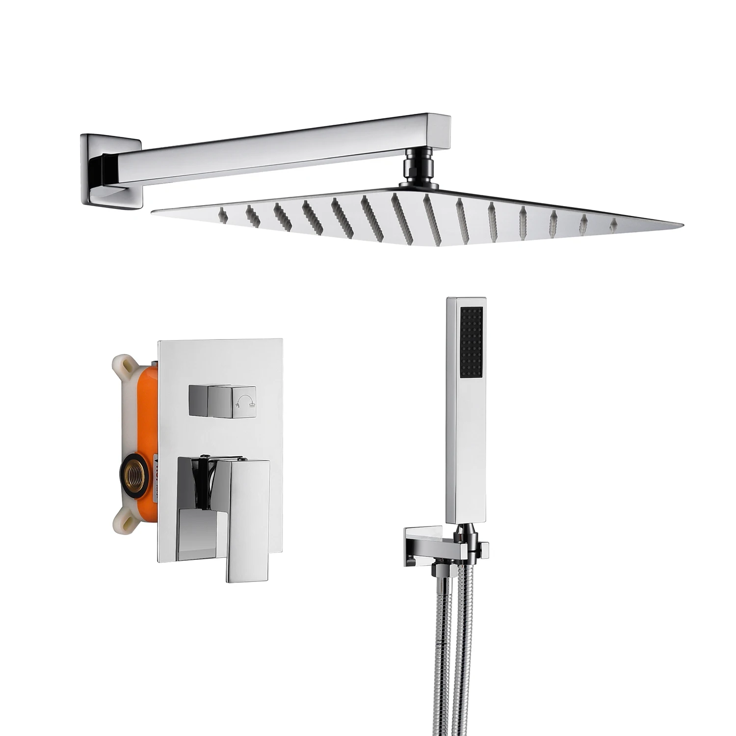 Best Sale Stainless Steel 2 Functions Chrome Waterfall Square Bathroom Concealed Shower Sets