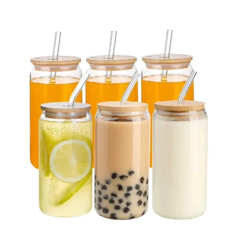 Reusable Boba Tea Cups 16OZ Beer Can Shaped Drinking Glasses Iced Coffee Tumbler with Lids and Straws for Beer Smoothie,Water,