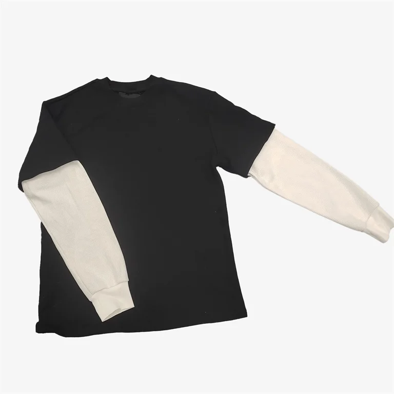 Custom Vintage Waffle Knit Top 100% Cotton Heavyweight Double Layer Vintage Washed Long Sleeve T Shirt