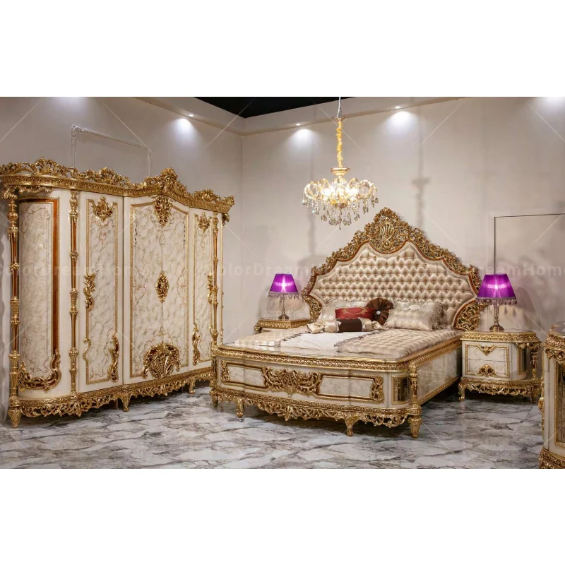 Royal luxury  Solid Wood Luxury Bedroom Furniture Set and Wardrobe for turkish bedroom set Interior Design