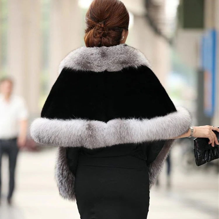 Hot Sale New Fashion Winter Warm Ladies Luxury Customized Cape Shawl Women Faux Fox Mink Fur Poncho