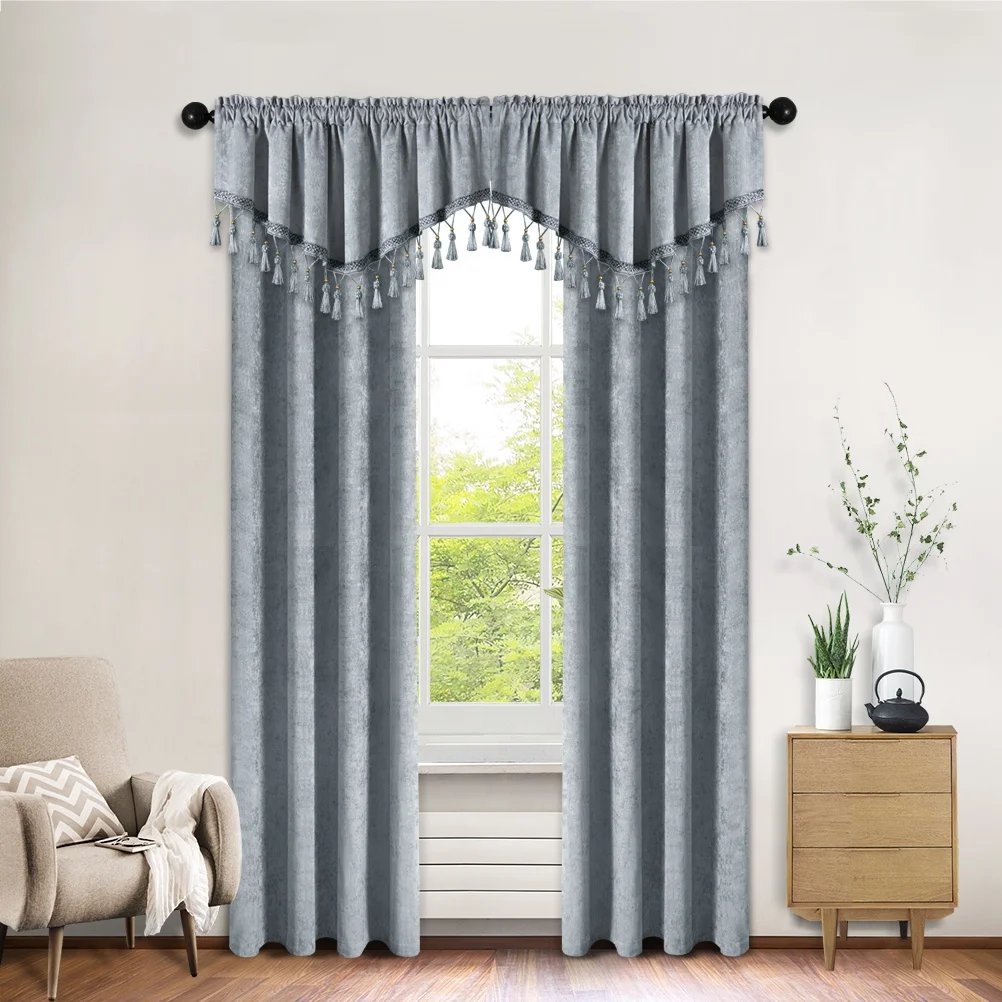 Chenille Solid Color Soft Curtains with Valances for the Living Room Luxury Cortinas Pelmet Ready Made