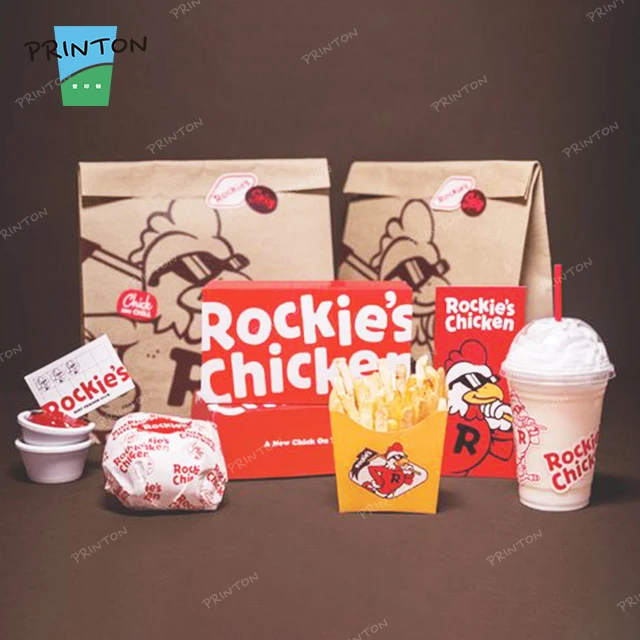 Custom Logo Printed fast food packaging cardboard burger boxes french fries hot dog takeaway kraft paper togo food box packaging
