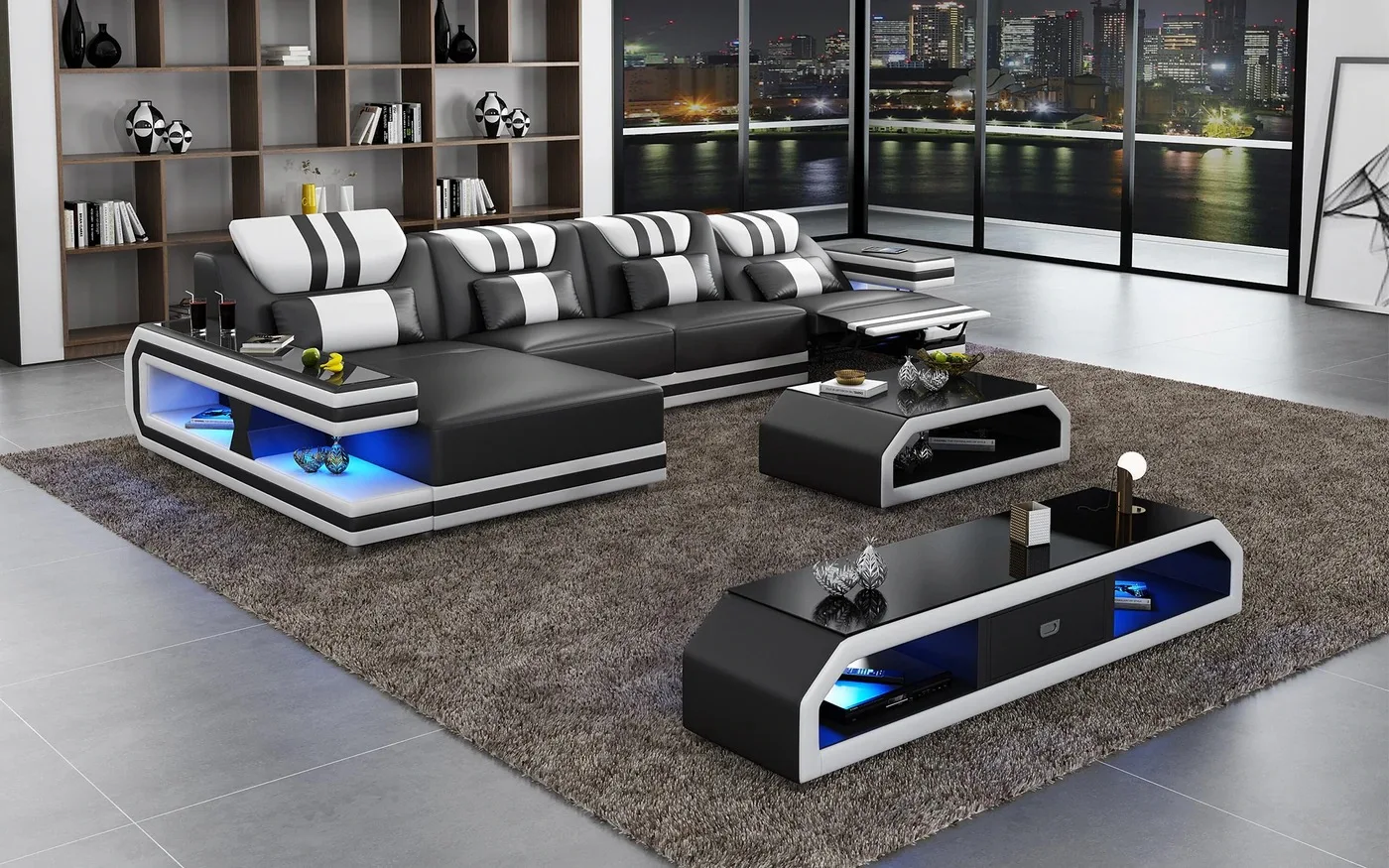 modern leather sectional sofa set furniture sofa living room furniture with led light