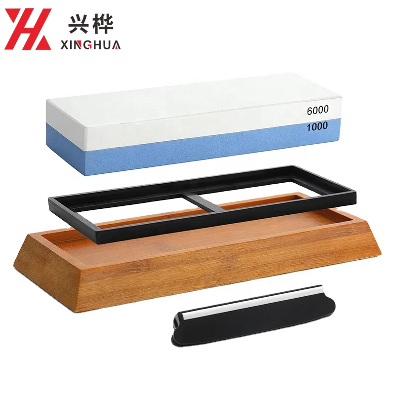 Wholesale durable White corundum Whetstone sharping stone bamboo base