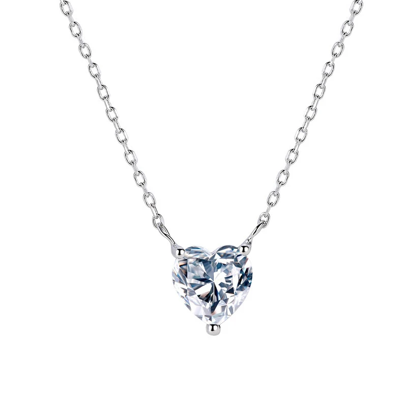 Ins Style 925 Sterling Silver Crystal Necklace Geometric Cubic Zirconia heart Pendant Necklace
