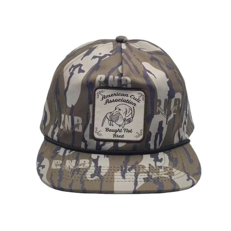 Custom High Quality Nylon Cotton Unstructured 5 Panel Hat With Rope Front Embroidered Snapback Caps