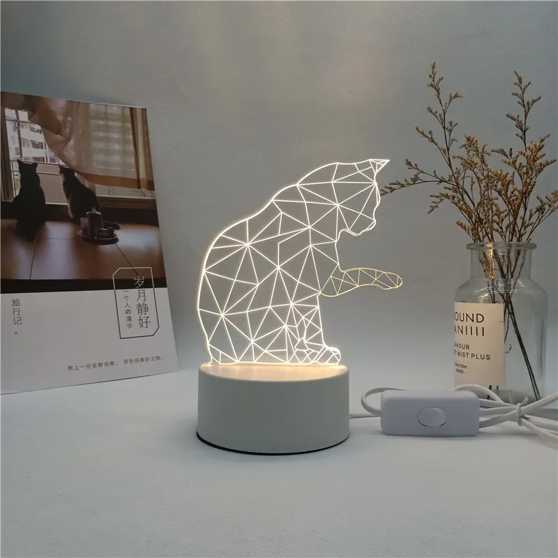 Горячая Распродажа 3D творческие акриловые доски OEM индивидуальный дизайн светодиодный ночник 3d_illusion_lamp cat ночник для детей подарок