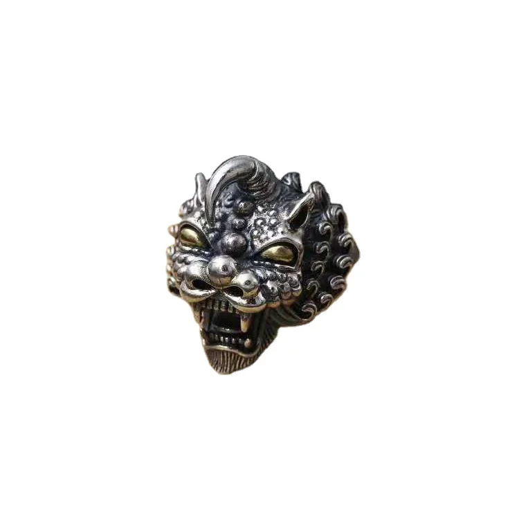 Certified 925 Sterling Silver Unicorn Ring Male Retro Domineering Trend Ring Thai Silver Open Unicorn Auspicious Silver Ring