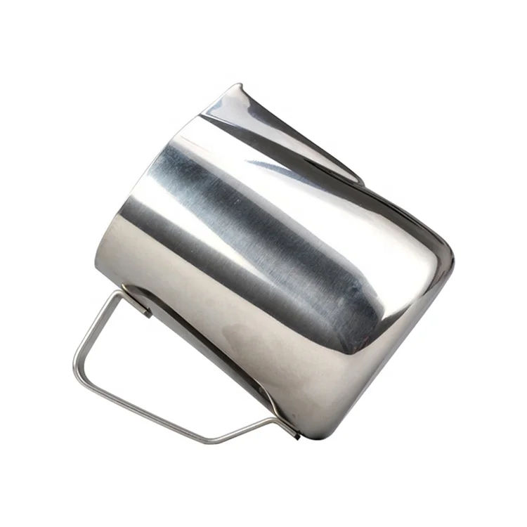 
Stainless Steel Mirror Surface Coffee Latte Art Pot Milk Bubble Mug Cusp Mouth Cup Fancy Embossed Milk Jar 