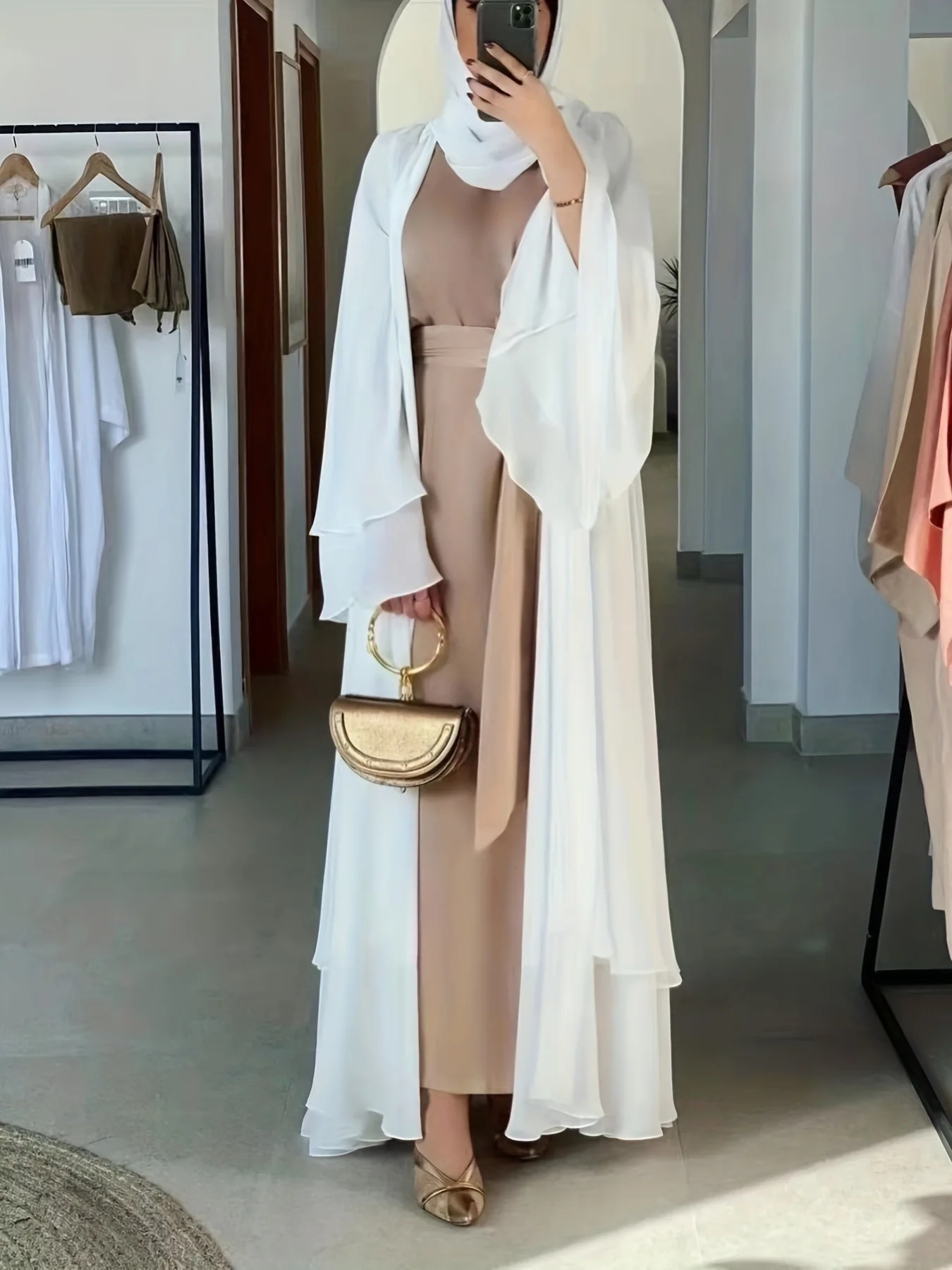 Wholesale Turkey Elegant EID Women Muslim Dress Chiffon Modest Muslim Dress Matching Hjiab Kimono Open Dubai Abaya robe cardigan