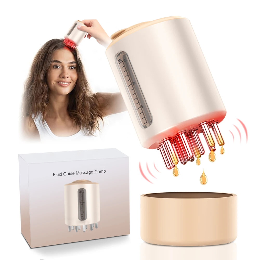 Red Light High-Frequency Vibration Head Massage Comb Scalp Care Liquid Guide with EMS Micro-Current Medicine Applicator