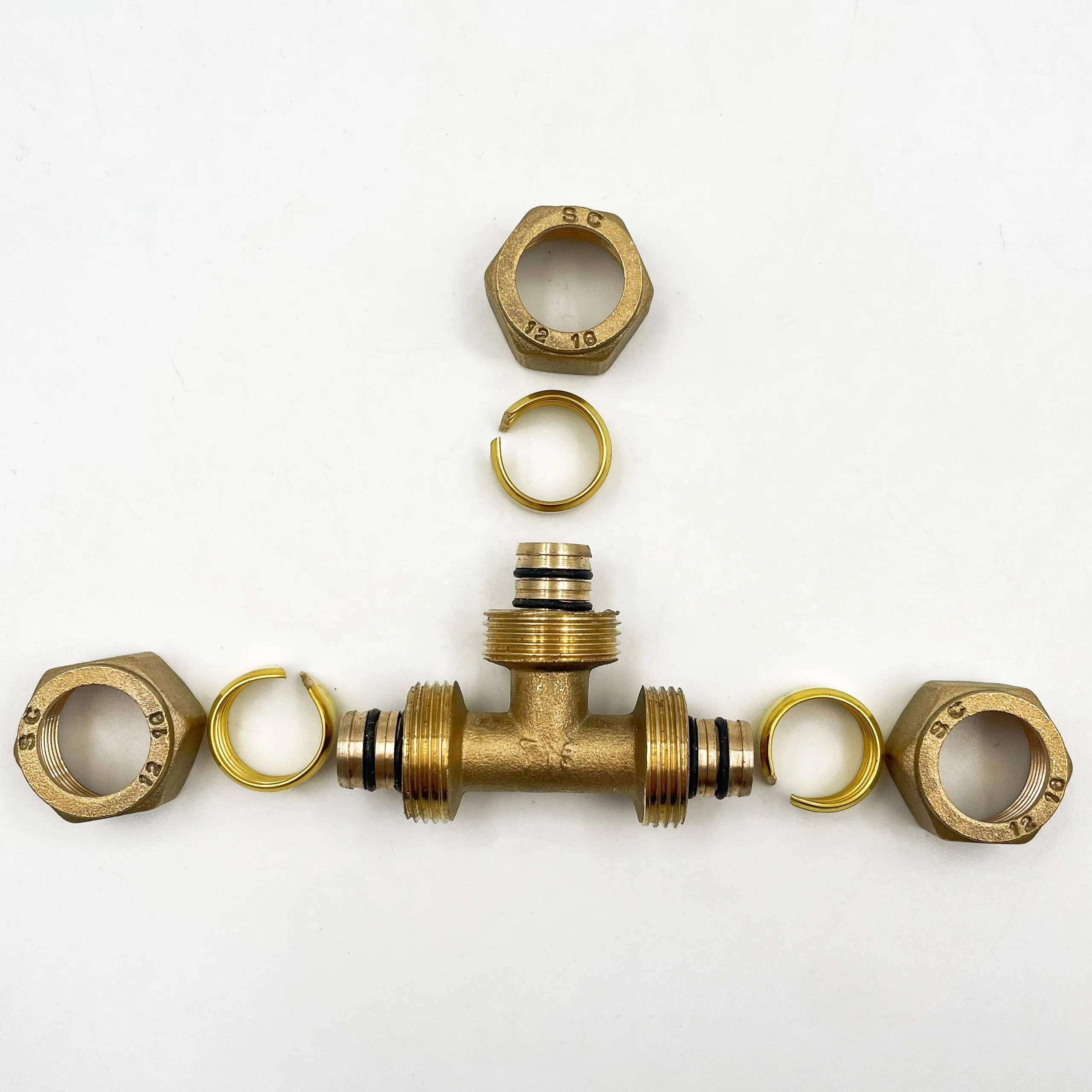 Brass High Pressure 3 Way Equal Tee Pipe Fitting Connector Ferrule Elbow Internal Tooth External Wire