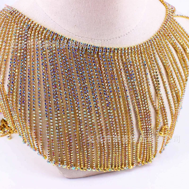 Chain Rhinestones Trim Colored Ab Glass Bling Tassel Fringe Crystal Luxury Wholesale 14cm Jewelry Making, Clothing Decoration