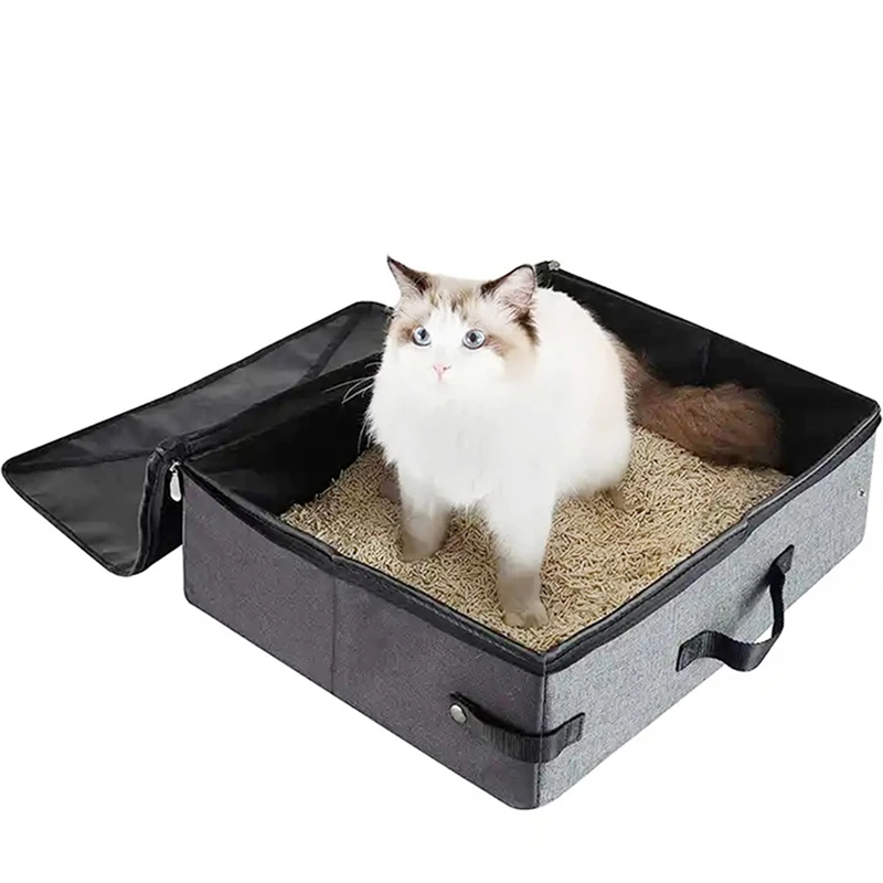 Foldable Closed Cat Litter Box With Lid Outdoor Easy Carry Cat Toilet Car Trunk Cat Litter Box